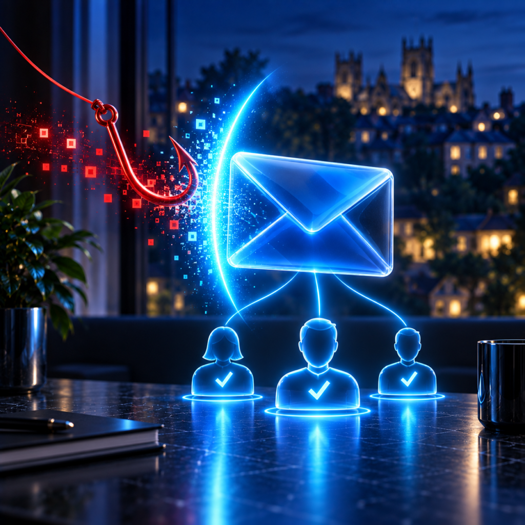 Phishing email blocked by a protective shield before it reaches an employee